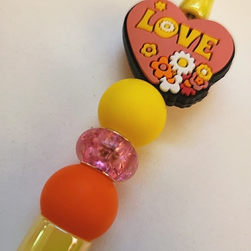 Handmade UV Iridescent Love Beaded Silicone Focal Bead Pen